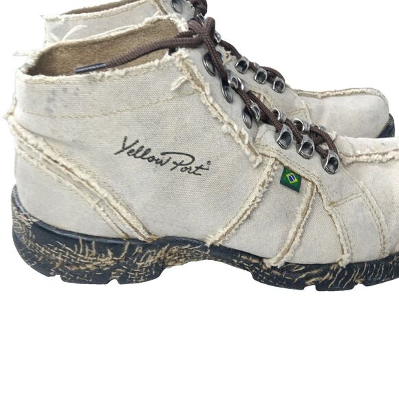 Yellow Port Boots Mens Size 8 Beige Recycled Tires & Trucking Canvas. main image 8